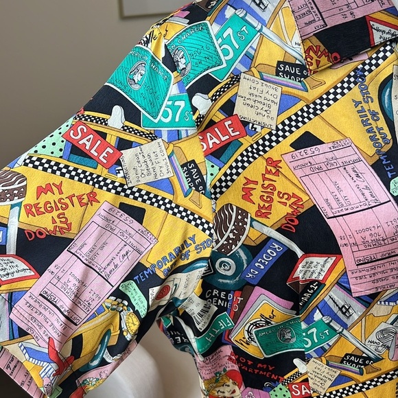 Vintage Nicole Miller 1990 Limited Shopaholic Print Silk Button Down NYC Shirt - Picture 7 of 17